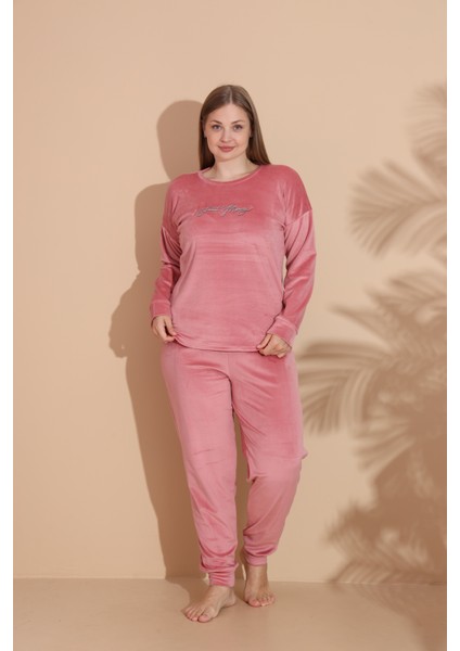 Kadın Kışlık Kadife Battal Pijama Takımı