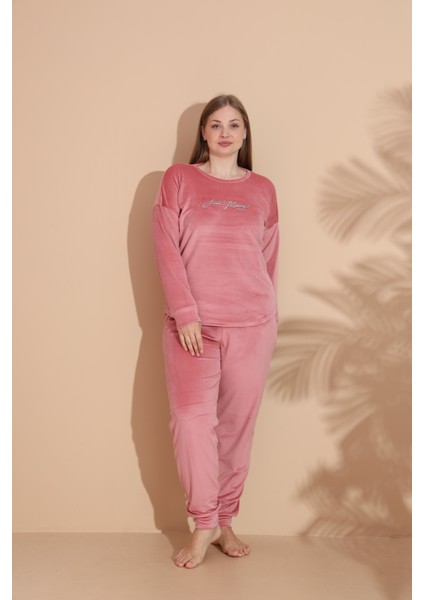 Kadın Kışlık Kadife Battal Pijama Takımı