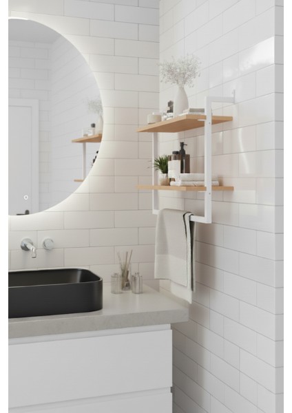 60x20 cm Banyo Rafı Duvara Monte Havluluk 2 Katlı Dekoratif Düzenleyici Organizer Beyaz Metal modelleri