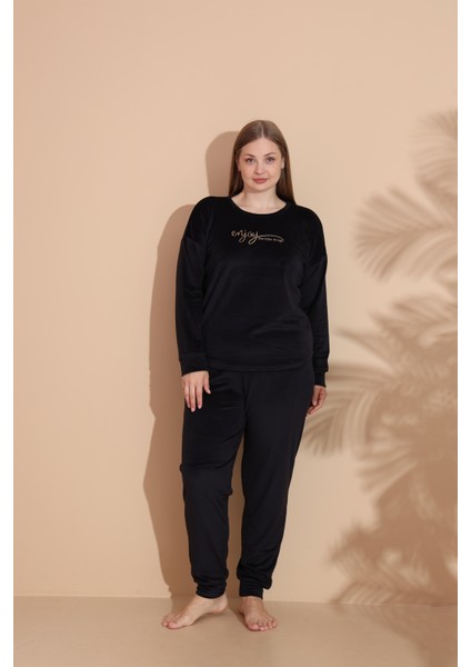 Kadın Kışlık Kadife Battal Pijama Takımı