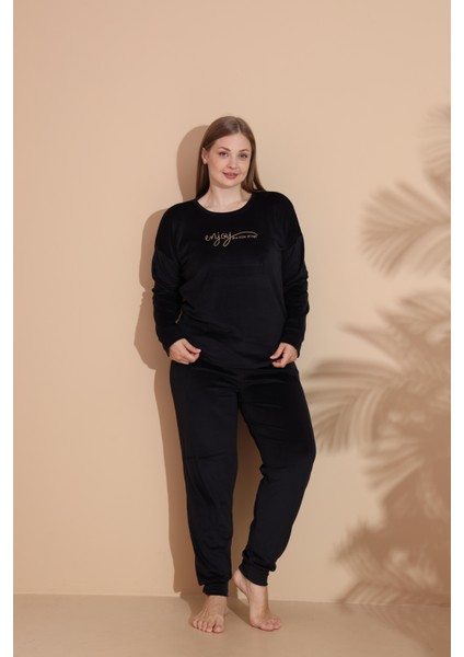 Kadın Kışlık Kadife Battal Pijama Takımı