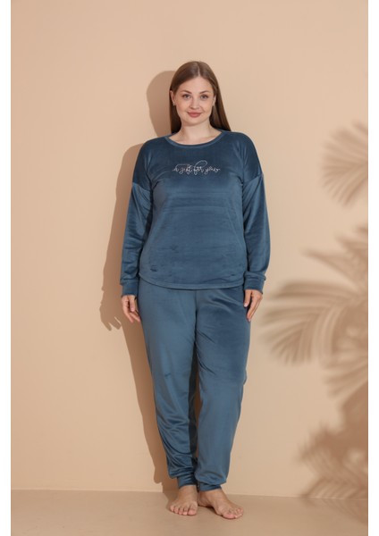 Kadın Kışlık Kadife Battal Pijama Takımı