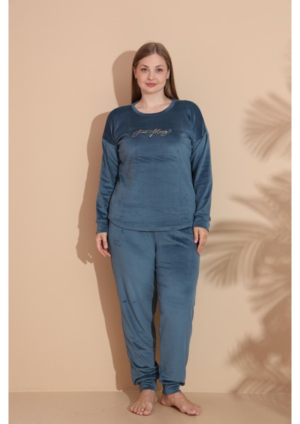 Kadın Kışlık Kadife Battal Pijama Takımı