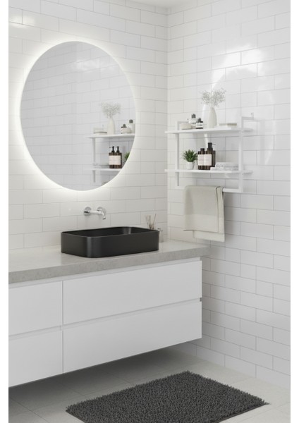 60x20 cm Banyo Rafı Duvara Monte Havluluk 2 Katlı Dekoratif Düzenleyici Organizer Beyaz Metal fırsatları