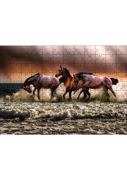 Kumsaldaki Atlar 120 Parça Puzzle Yapboz Mdf (Ahşap)
