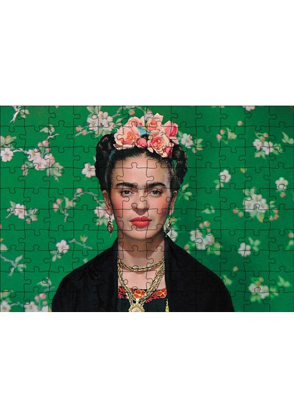 Frida Kahlo Yeşil Zeminde 120 Parça Puzzle Yapboz Mdf (Ahşap)