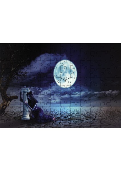 Gecede Üzgün Kadın Fantastik 120 Parça Puzzle Yapboz Mdf (Ahşap)
