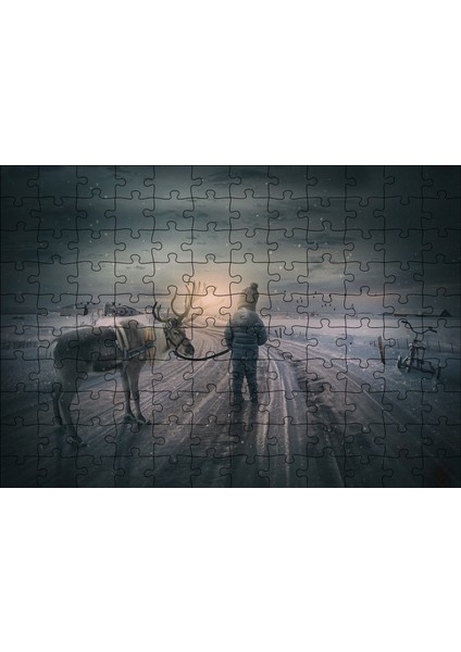 Kış Ren Geyiği Küçük Çocuk 120 Parça Puzzle Yapboz Mdf (Ahşap)