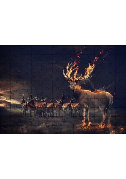 Cakapuzzle Gece ve Geyikler Illüstrasyon 120 Parça Puzzle Yapboz Mdf (Ahşap)