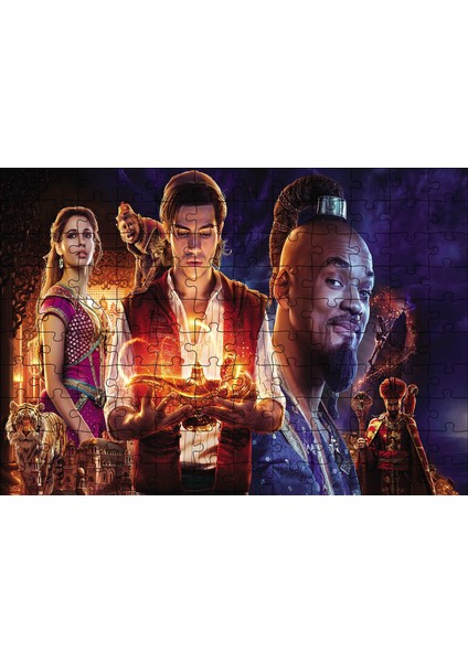 Aladdin, Cin ve Prenses Film Görseli 120 Parça Puzzle Yapboz Mdf (Ahşap)