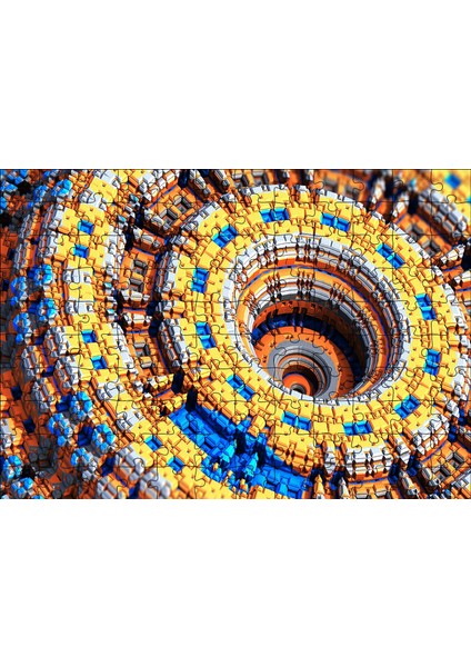 Renkli Daireler Bloklar Sarmal Kompleks 120 Parça Puzzle Yapboz Mdf (Ahşap)