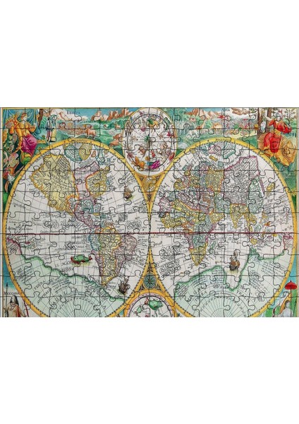Dünya Haritası Latince ve Resimli 120 Parça Puzzle Yapboz Mdf (Ahşap)