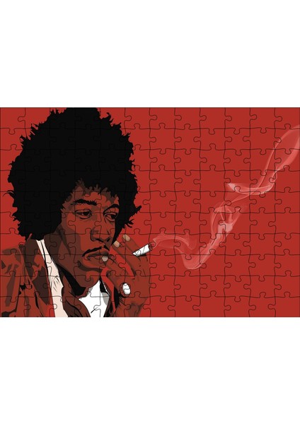 Jimi Hendrix Sigara Içiyor Kırmızı Zemin Çizim 120 Parça Puzzle Yapboz Mdf (Ahşap)