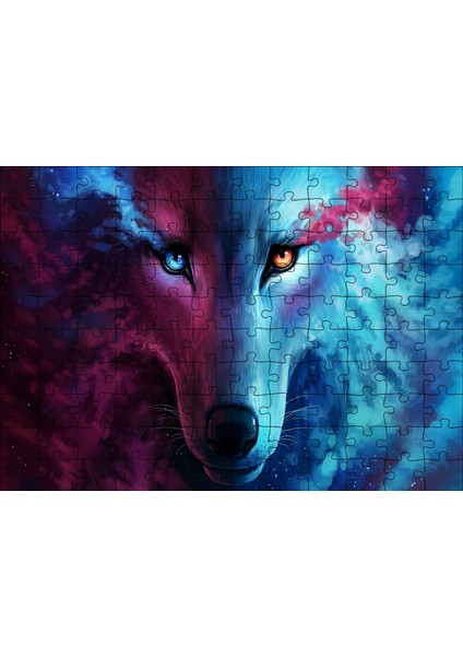 Mistik Kurt Gözleri Mavi ve Kırmızı 120 Parça Puzzle Yapboz Mdf (Ahşap)