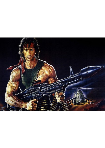 Rambo Sylvester Stallone Roketatar Karanlık Arkaplan 255 Parça Puzzle Yapboz Mdf (Ahşap)