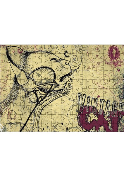 Kedi Detaylı Kesit Çizim 120 Parça Puzzle Yapboz Mdf (Ahşap)