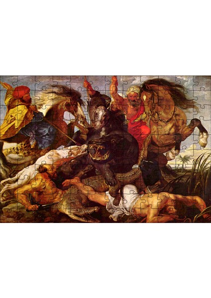 Suaygırı ve Timsah Avı Peter Paul Rubbens 120 Parça Puzzle Yapboz Mdf (Ahşap)
