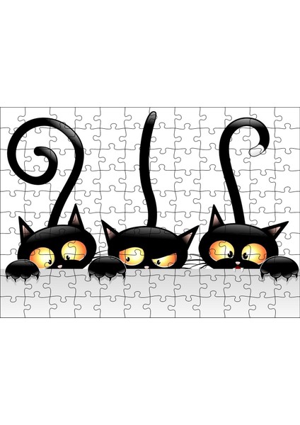Cakapuzzle Komik Üç Kedi Görseli 120 Parça Puzzle Yapboz Mdf (Ahşap)