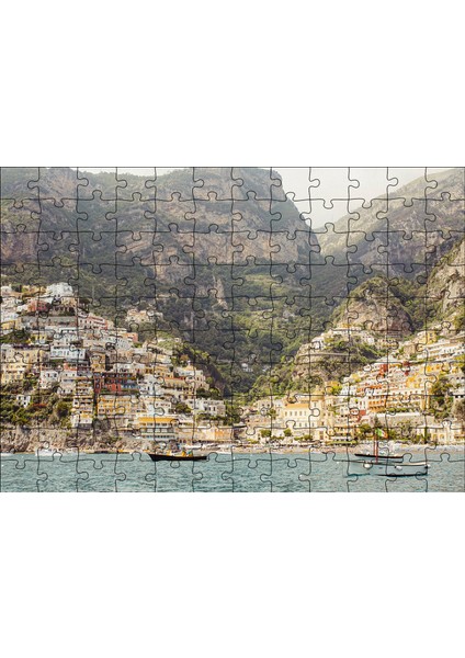 Deniz ve Yalçın Kayalıklardaki Evler 120 Parça Puzzle Yapboz Mdf (Ahşap)