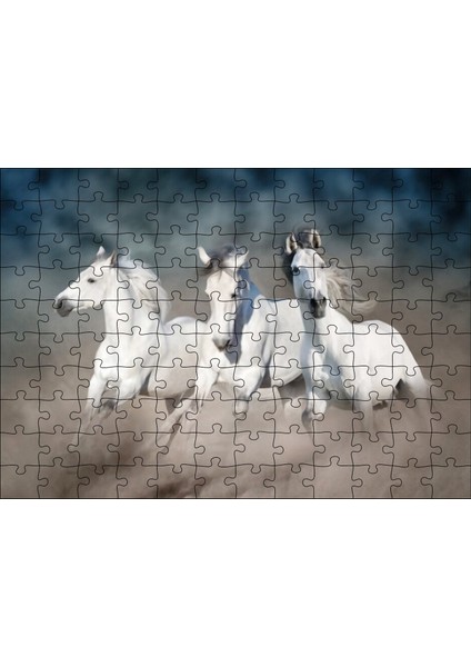 Cakapuzzle Doğada Koşan Üçlü Beyaz Atlar Görseli 120 Parça Puzzle Yapboz Mdf (Ahşap)