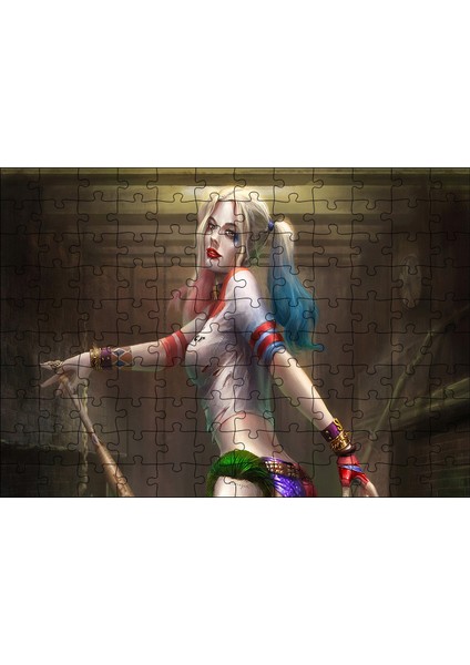 Rengaren Boyalı Harley Quinn Görseli 120 Parça Puzzle Yapboz Mdf (Ahşap)