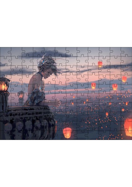 Cakapuzzle Balkonda Anime Karakteri Kız ve Dilek Ateşleri 120 Parça Puzzle Yapboz Mdf (Ahşap)
