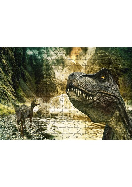 Cakapuzzle Tyrannosaurus Rex ve Raptor Nehir Kenarında 255 Parça Puzzle Yapboz Mdf (Ahşap)