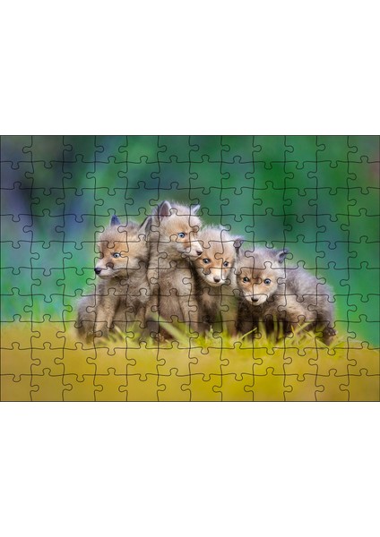 Cakapuzzle Çayırda Sevimli Tilki Yavruları 120 Parça Puzzle Yapboz Mdf (Ahşap)