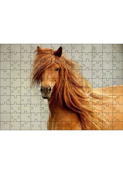 Cakapuzzle Olağanüstü Yelesiyle Kahverengi At Gri Zemin 120 Parça Puzzle Yapboz Mdf (Ahşap)