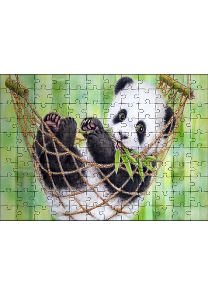 Cakapuzzle Hamakta Dinlenen Panda Dijital Çizim 120 Parça Puzzle Yapboz Mdf (Ahşap)