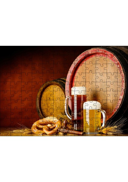 Cakapuzzle Fıçılar Buğday Başakları ve Biralar 120 Parça Puzzle Yapboz Mdf (Ahşap)