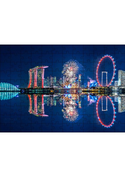 Cakapuzzle Malezya Singapur Gökdelenler ve Gece Yansımaları 120 Parça Puzzle Yapboz Mdf (Ahşap)