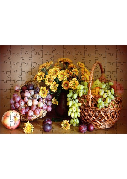 Cakapuzzle Sepette Meyvalar Vazoda Çiçek Görseli 120 Parça Puzzle Yapboz Mdf (Ahşap)