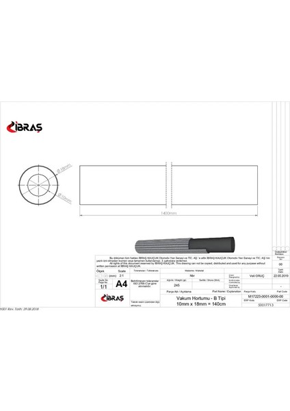 Vakum Hortumu-Bezli 10MMX140CM J9/4572.21/IBRAŞ