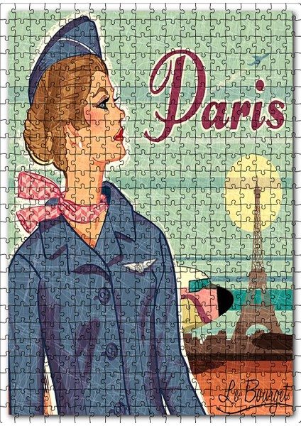 Pariste Hostes Afişi Görseli 120 Parça Puzzle Yapboz Mdf (Ahşap)