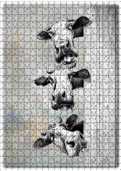 Anlamlı Bakışlı Üç Inek Görseli 120 Parça Puzzle Yapboz Mdf (Ahşap)