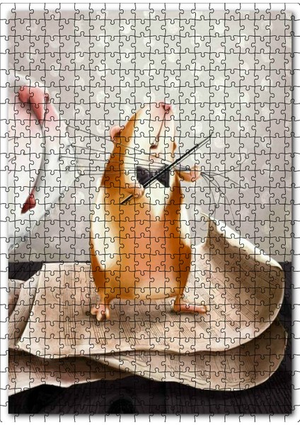 Kedinin Bıyıklarıyla Keman Çalan Cesur Fare 120 Parça Puzzle Yapboz Mdf (Ahşap)