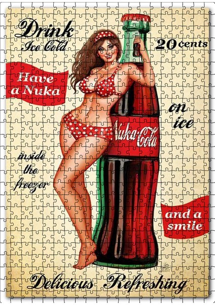 Vintage Nuka Cola Reklamı Bikinili Kız 120 Parça Puzzle Yapboz Mdf (Ahşap)
