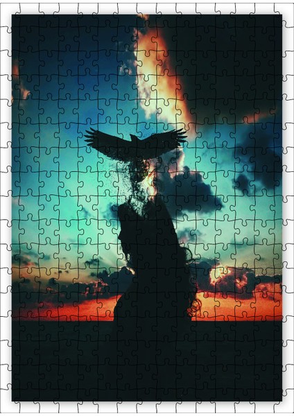 Özgürlük Günbatımında Kadın ve Kartal 255 Parça Puzzle Yapboz Mdf (Ahşap)