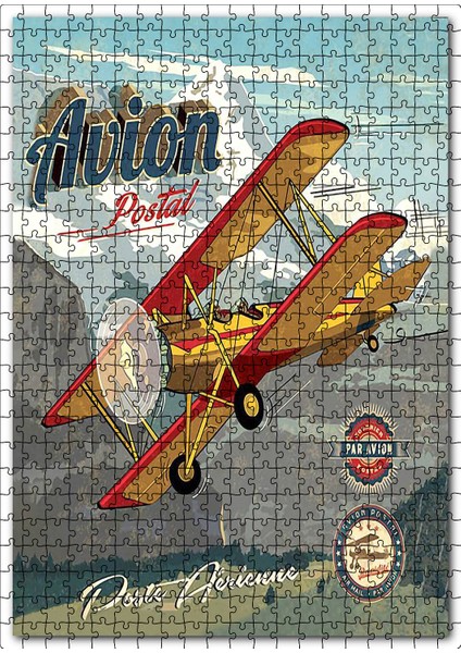 Çift Kanatlı Tek Motorlu Uçak Görseli 120 Parça Puzzle Yapboz Mdf (Ahşap)