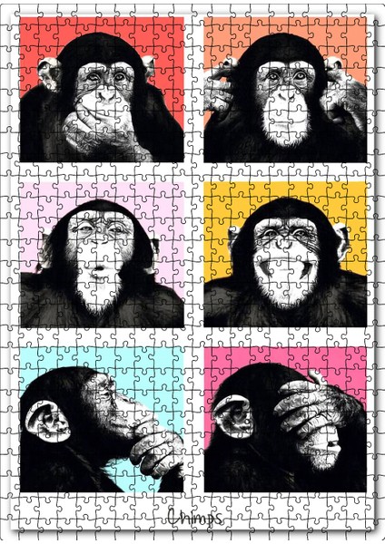 Şempanze Görmedim Duymadım Iştmedim Görseli 120 Parça Puzzle Yapboz Mdf (Ahşap)