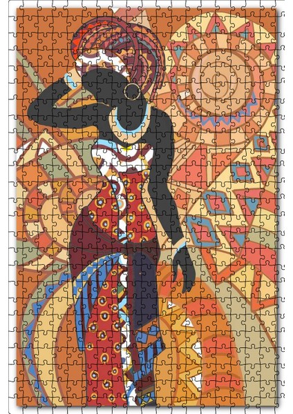 Afrikalı Kadın ve Tribal Desenler 120 Parça Puzzle Yapboz Mdf (Ahşap)