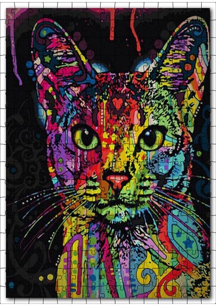 Renli Boyalı Kedi Görseli 255 Parça Puzzle Yapboz Mdf (Ahşap)