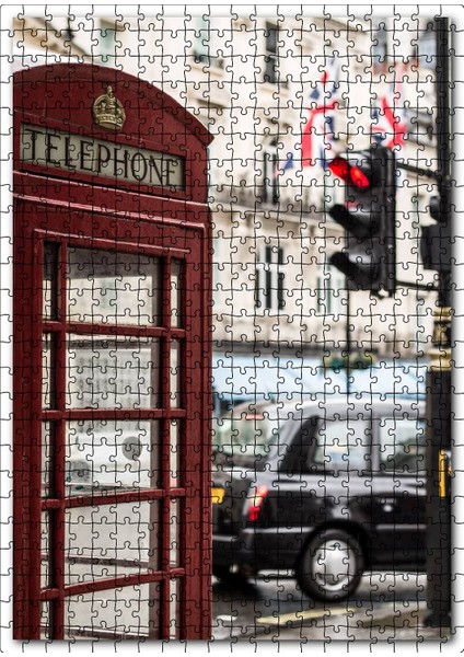 Londra Nostaljik Telefon Kulübesi 120 Parça Puzzle Yapboz Mdf (Ahşap)