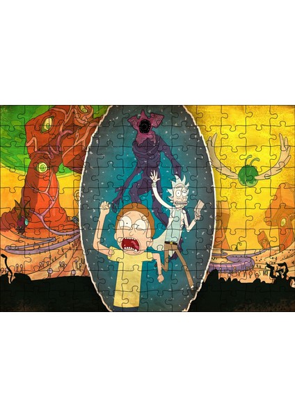 Rick ve Morty Bitmeyen Kaçış 120 Parça Puzzle Yapboz Mdf (Ahşap)