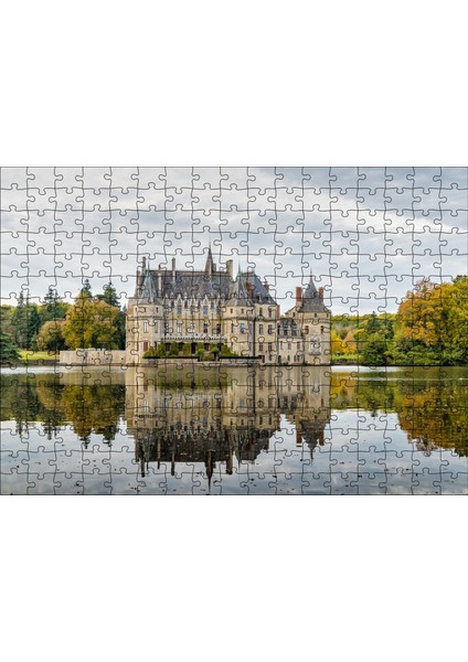 Göl Kıyısındaki Görkemli Şato ve Orman 255 Parça Puzzle Yapboz Mdf (Ahşap)
