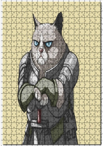 Savaşçı Kedi Animasyon Görseli 120 Parça Puzzle Yapboz Mdf (Ahşap)