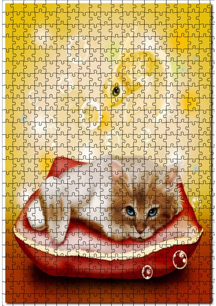 Kırmızı Minderde Balık Hayelli Kesi Görseli 120 Parça Puzzle Yapboz Mdf (Ahşap)