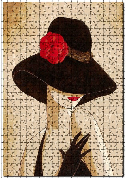 Kırmızı Gelincik Çiçekli Şapkalı Kadın 120 Parça Puzzle Yapboz Mdf (Ahşap)