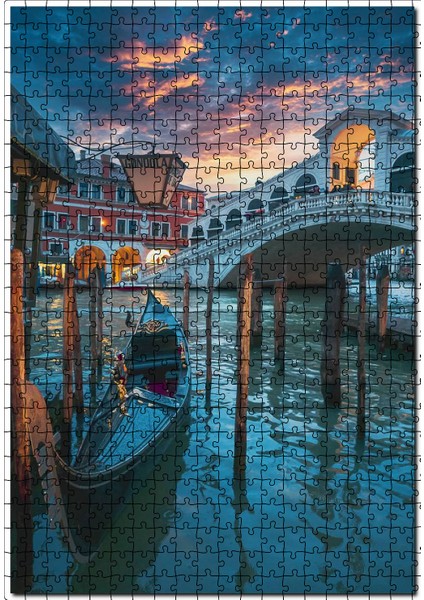 Italya Venedik Gondol ve Bulutlu Gökler 120 Parça Puzzle Yapboz Mdf (Ahşap)
